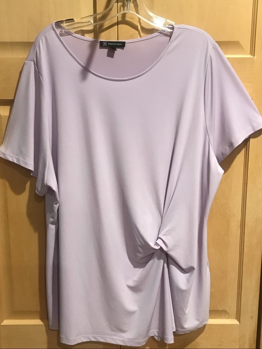 INC International Concepts Light Lavender Twist-Front Short Sleeve Top